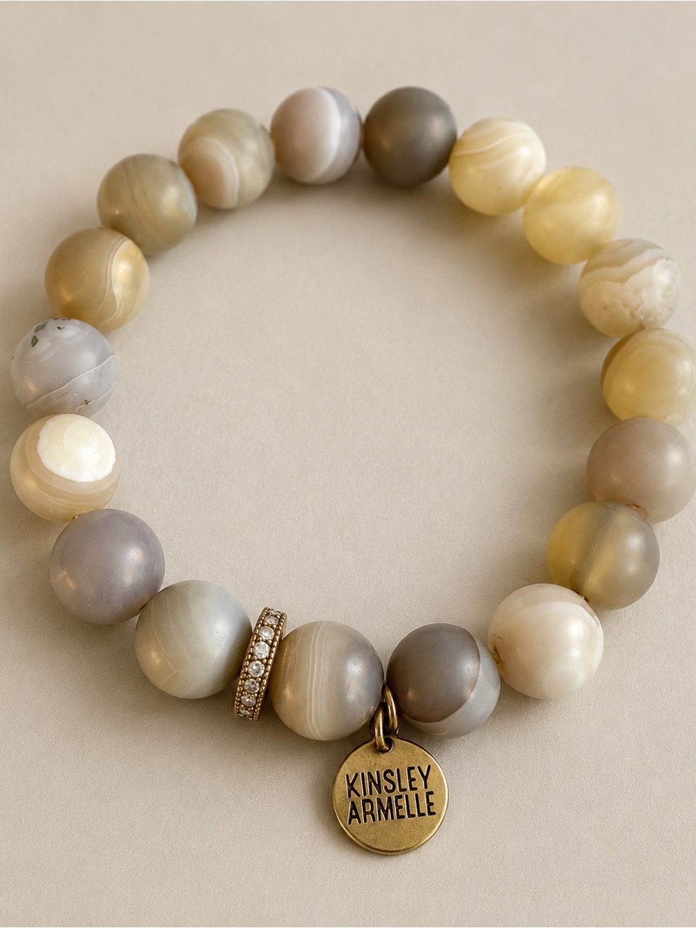 Kinsley Armelle Agate Stone Beaded Stretch Bracelet Crystal Accent